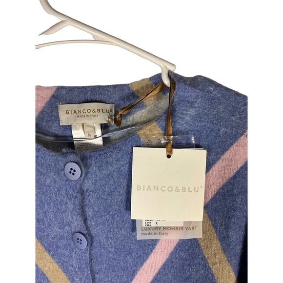 Bianco&Blu Mohair Blend Cardigan Sweater Luxury Made in Italy Size M - Picture 3 of 3